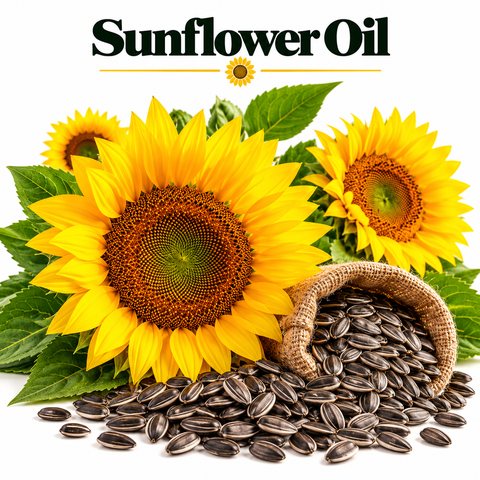 Sunflower Oil with sunflowers and sunflower seeds