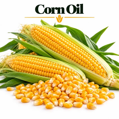 Corn Oil with corn cobs and kernels