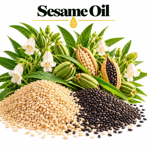 Sesame Oil with white and black sesame seeds