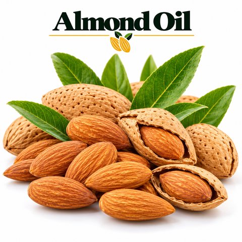 Almond Oil with almonds in and out of the shell